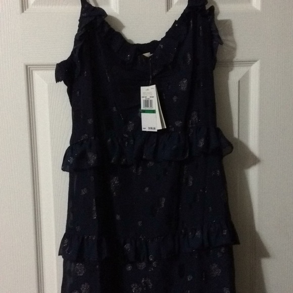 MICHAEL Michael Kors tiered ruffle dot print midi in navy. - Picture 5 of 5